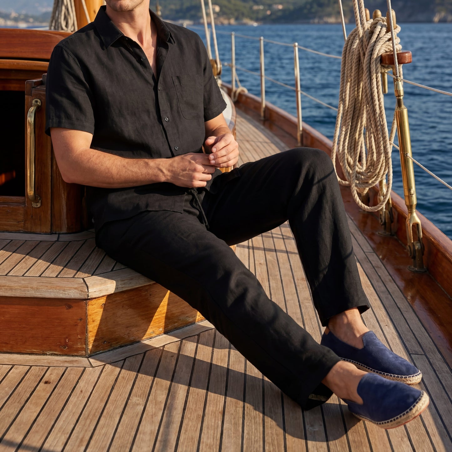 Conjunto de lino para hombre — corte relajado — vacaciones en la playa